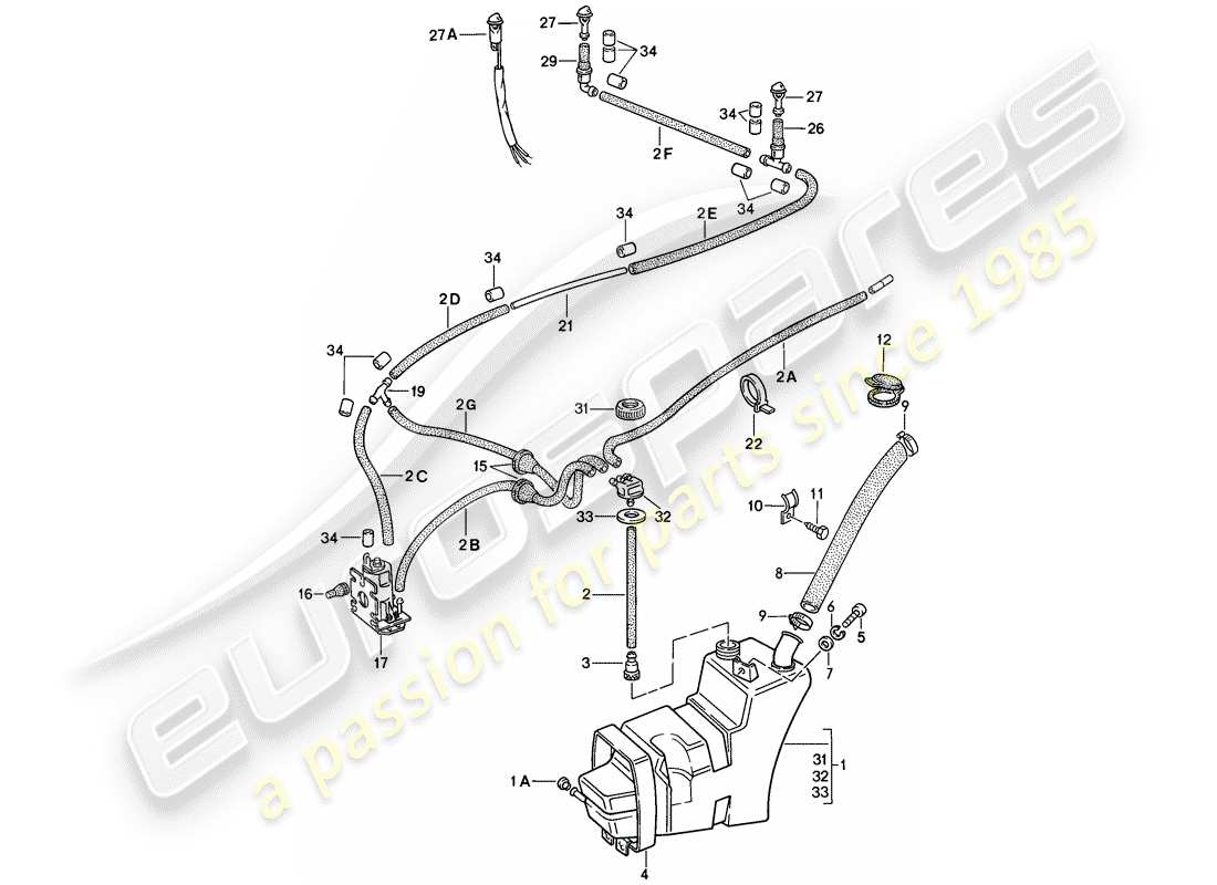 porsche 1986 (911) scheibe teilediagramm