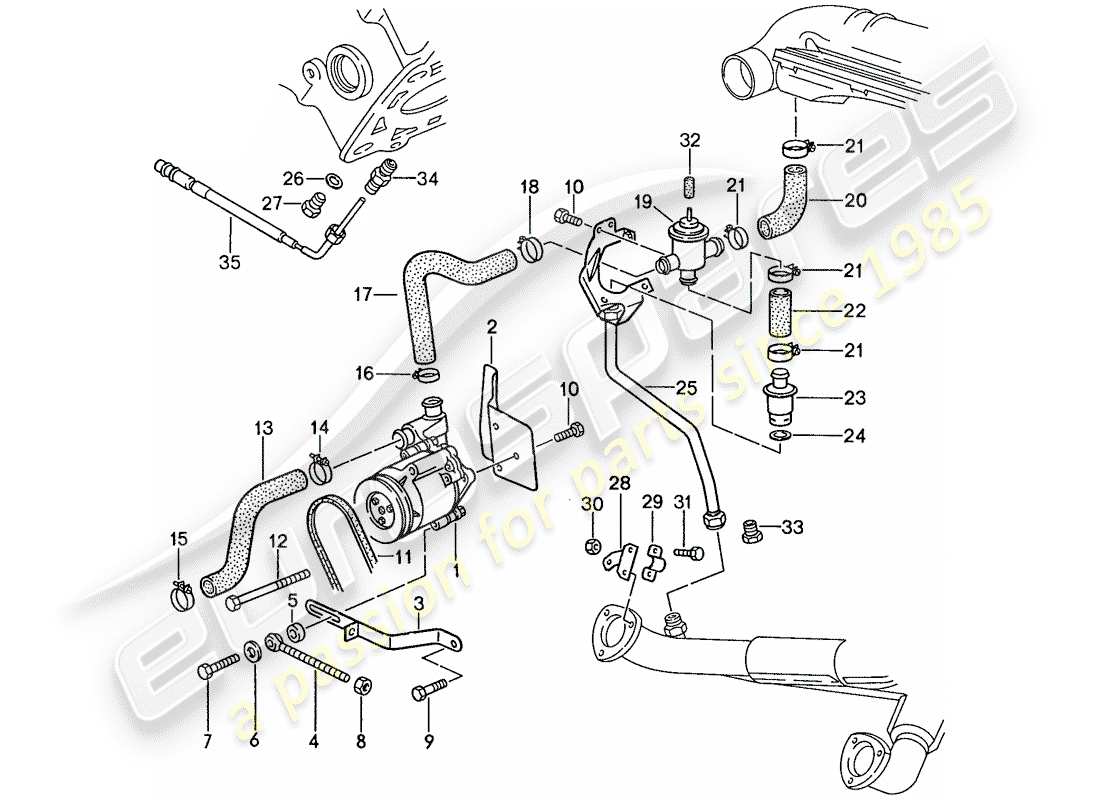 porsche 1987 (928) luftinjektion - für fahrzeuge mit - katalysator ersatzteildiagramm