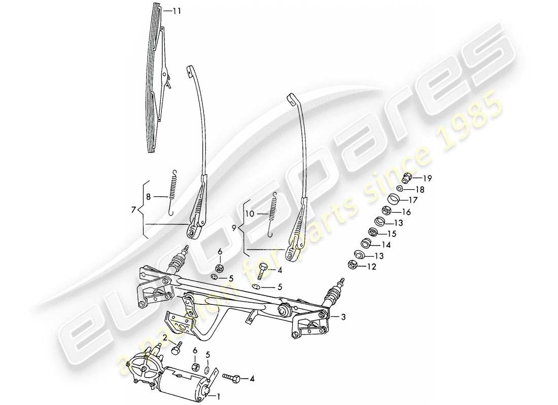 porsche 1968 (911/912) scheibenwischersystem - ersatzteildiagramm
