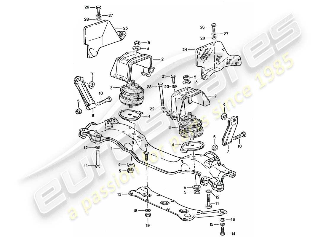 porsche 1992 (928) motoraufhängung teilediagramm