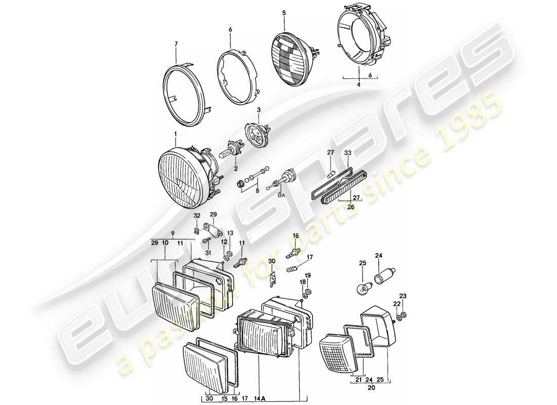 porsche 1979 (928) scheinwerfer - blinker - nicht für: - usa,cdn ersatzteildiagramm