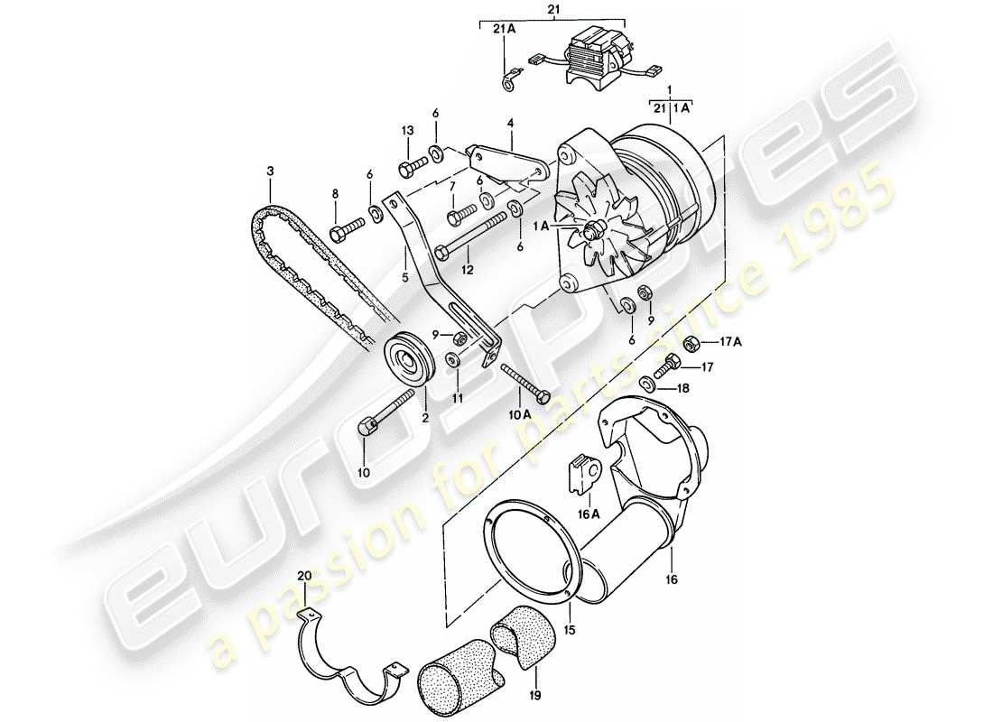 porsche 1982 (928) lichtmaschine - teilediagramm