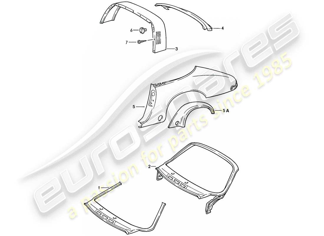 porsche 1986 (911) aussenverkleidung - zur montage werkstattmaterial verwenden ersatzteildiagramm