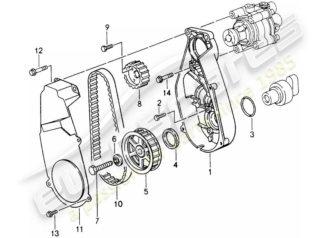 porsche 993 (1998) antriebsmechanismus - servolenkpumpe ersatzteildiagramm