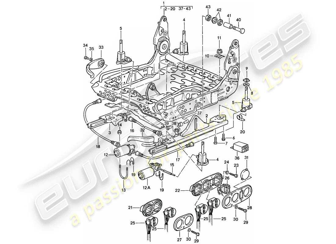 porsche 1986 (928) sportsitz - elektrisch verstellbar - rahmen für sitz - einzelteile - d - mj 1985>> ersatzteildiagramm