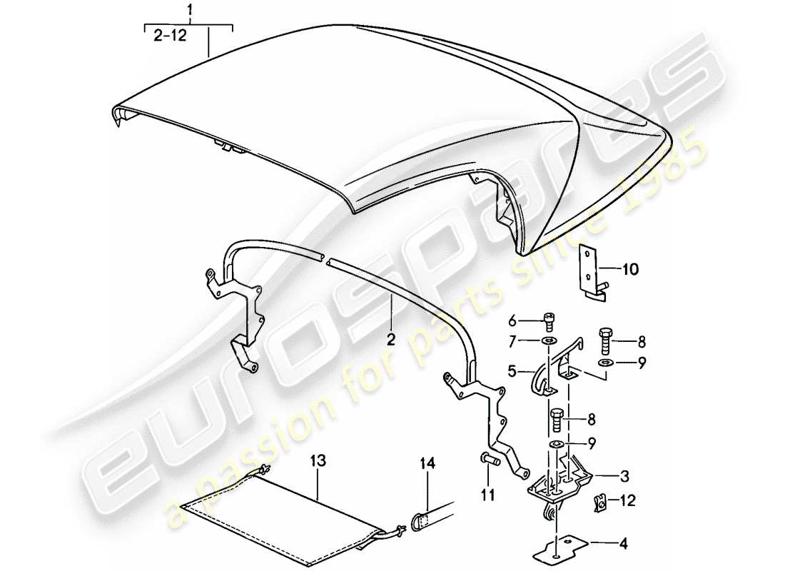 porsche 1989 (911) notfaltverdeck - komplett - hauptbug - einzelteile - d - mj 1989>> - mj 1989 ersatzteildiagramm