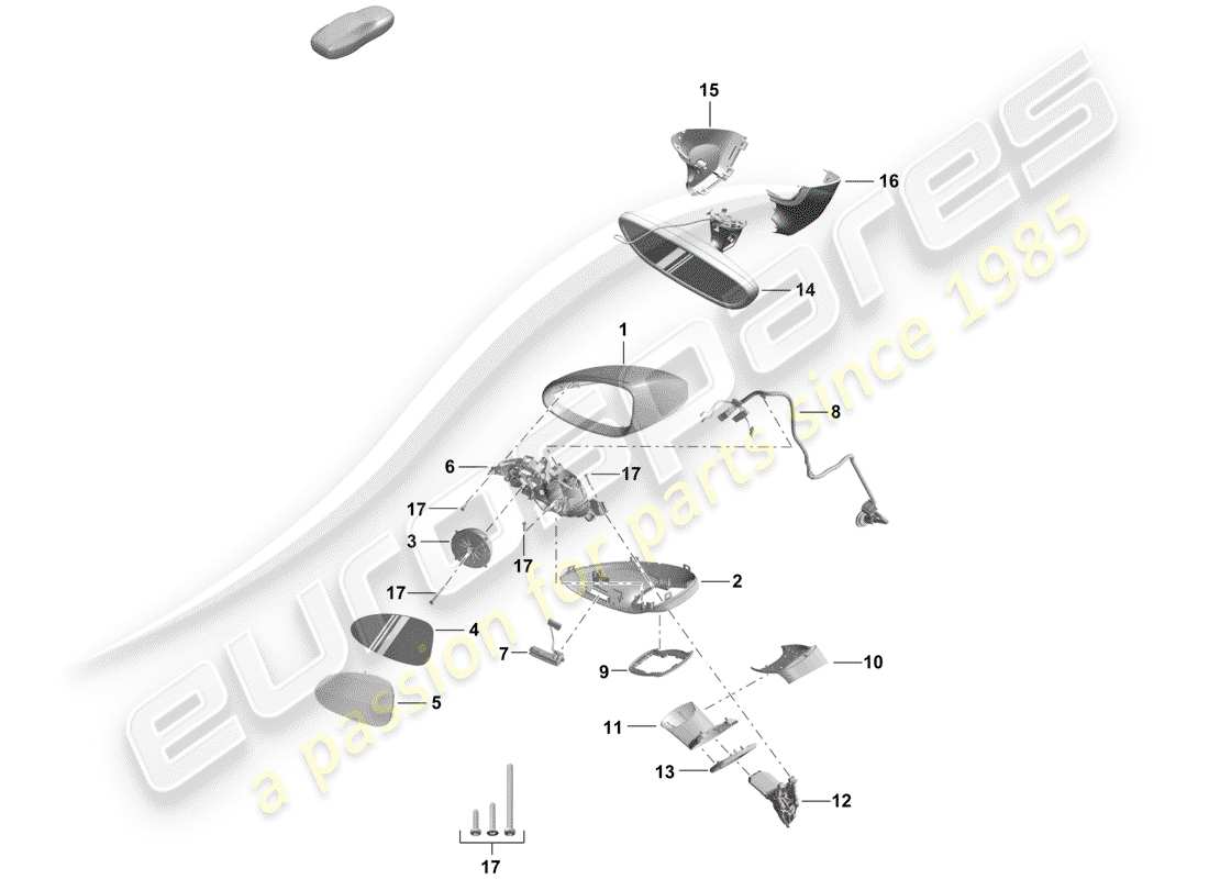 porsche 2019 (718 boxster spyder) rückspiegel ersatzteildiagramm
