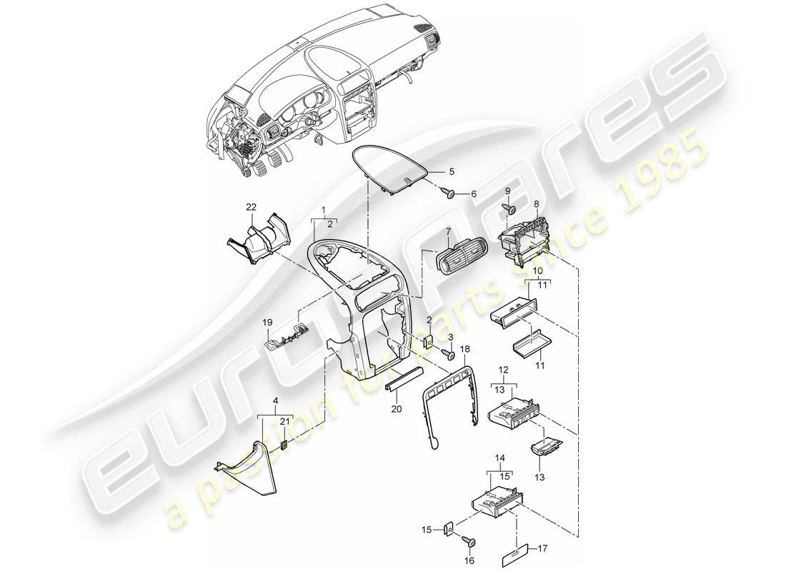 porsche 2007 (cayenne e1 9pa) armaturenbrettverkleidung teilediagramm