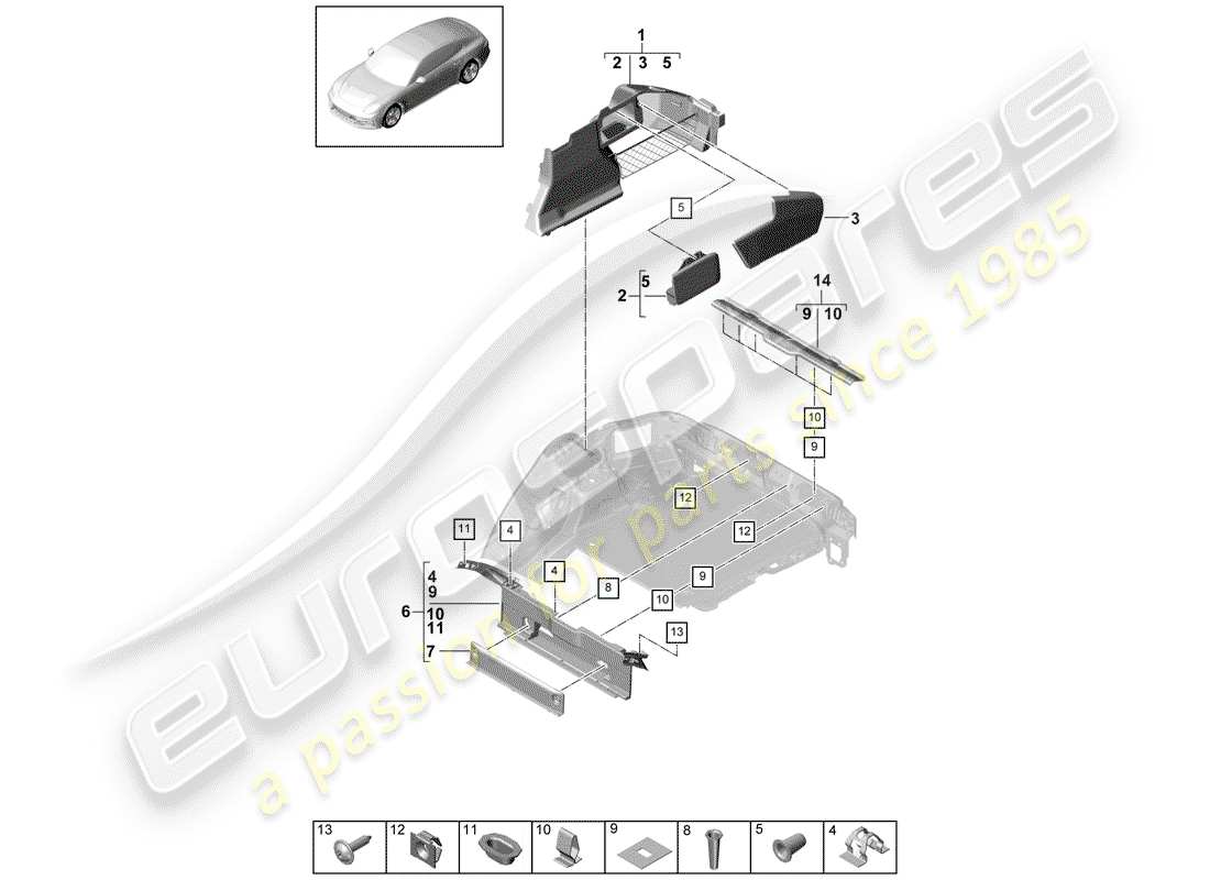 porsche 2020 (panamera 971-1) kofferraumverkleidung - ersatzteildiagramm