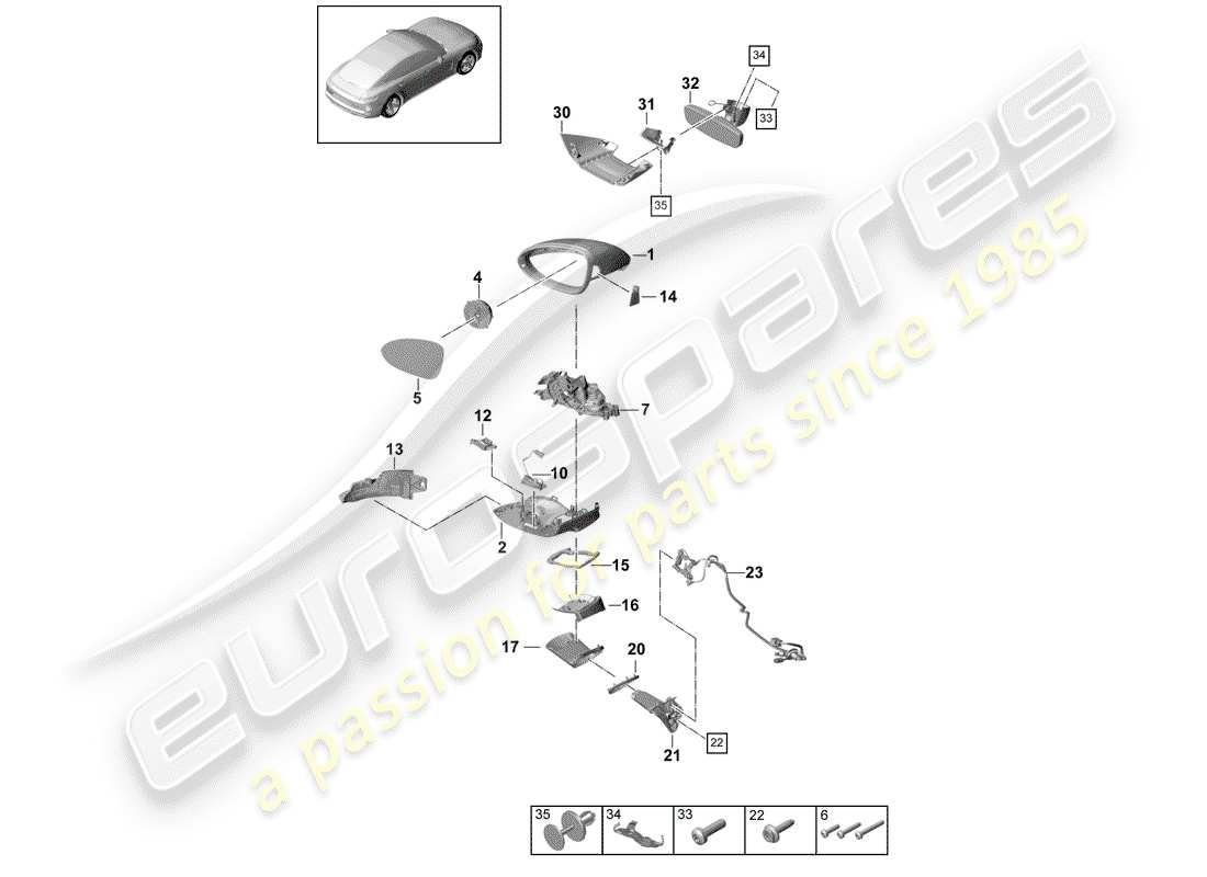 porsche 2019 (panamera 971-1) rückspiegel ersatzteildiagramm