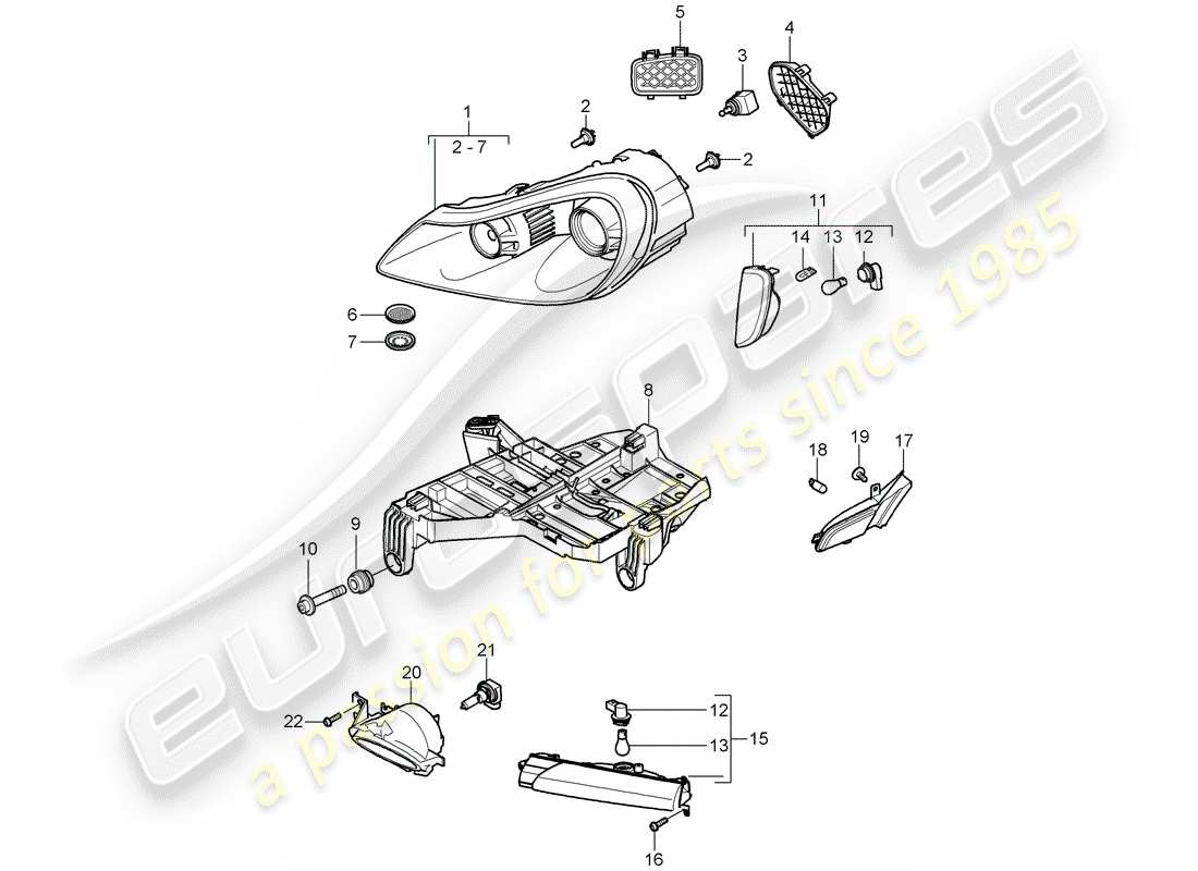 porsche 2010 (cayenne e1 9pa) scheinwerfer teilediagramm