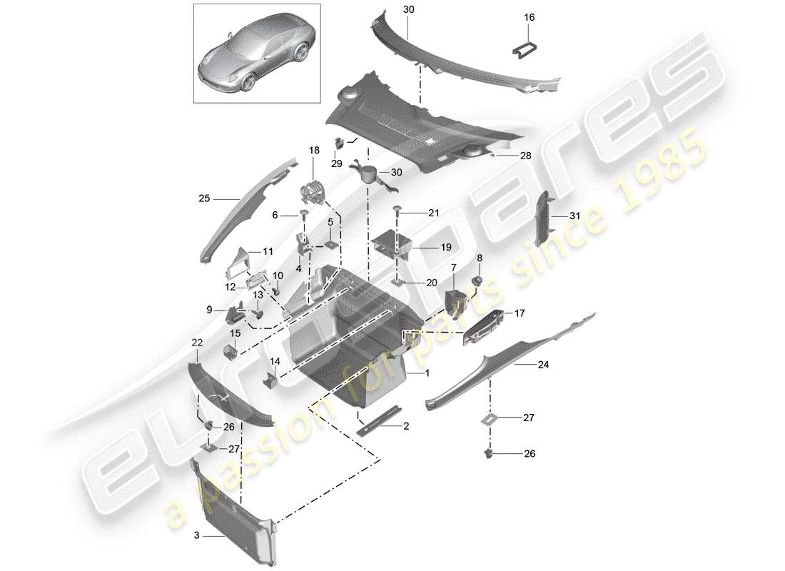 porsche 2014 (991-1) gepäckraum ersatzteildiagramm