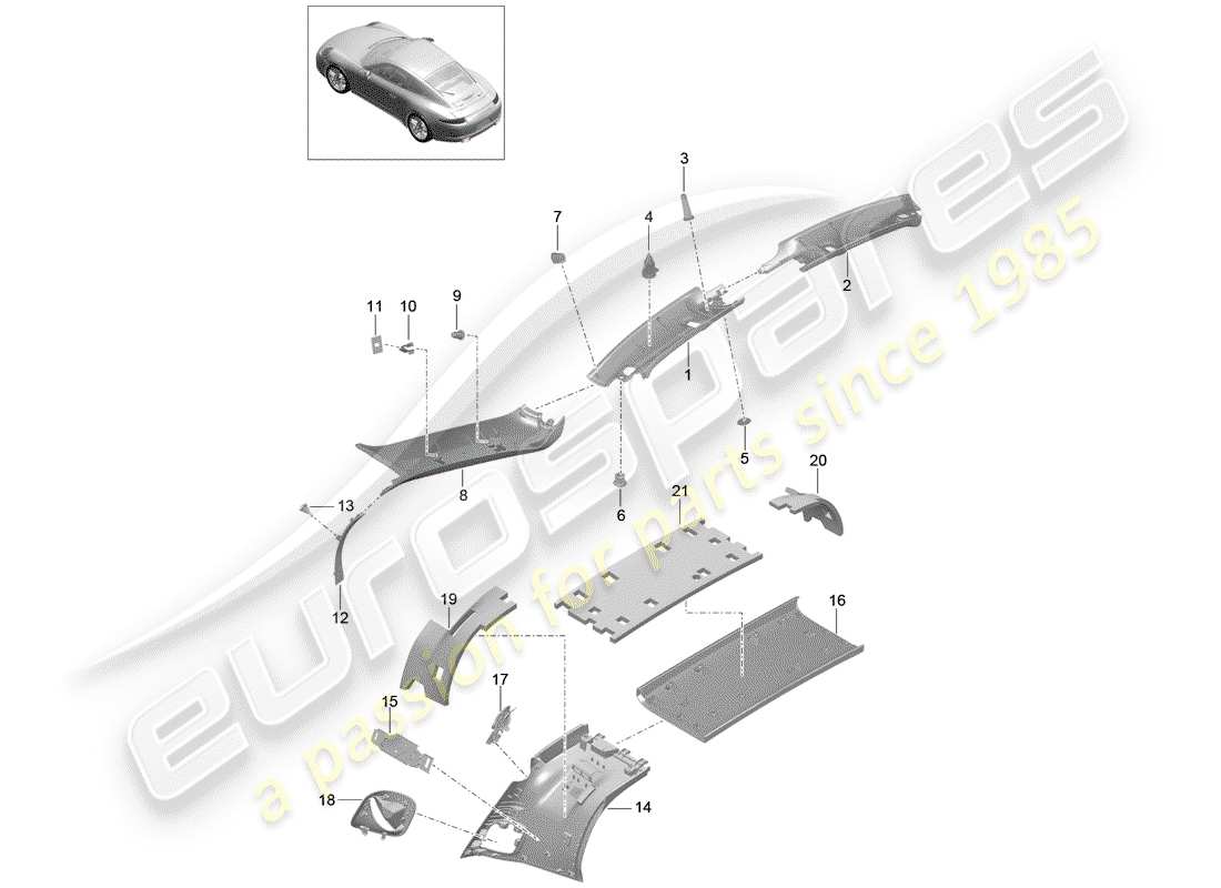 porsche 2014 (991-1) a-säule teilediagramm
