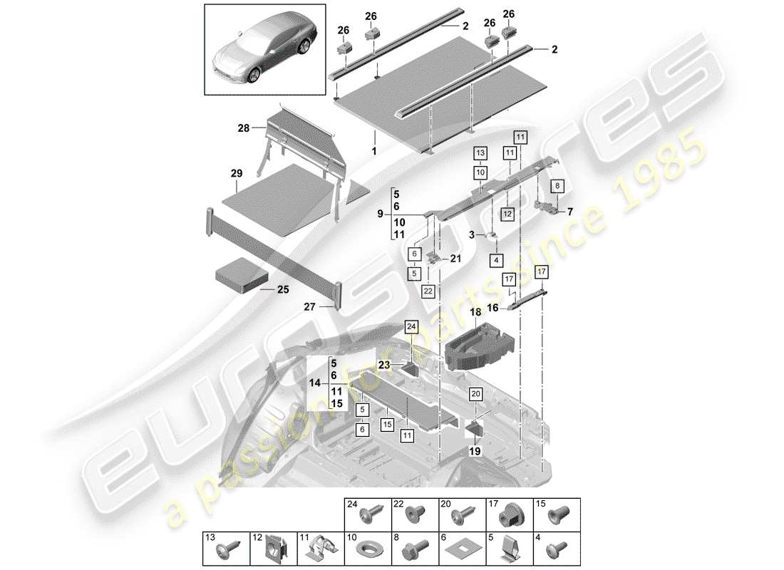 porsche 2017 (panamera 971-1) kofferraumverkleidungen ersatzteildiagramm