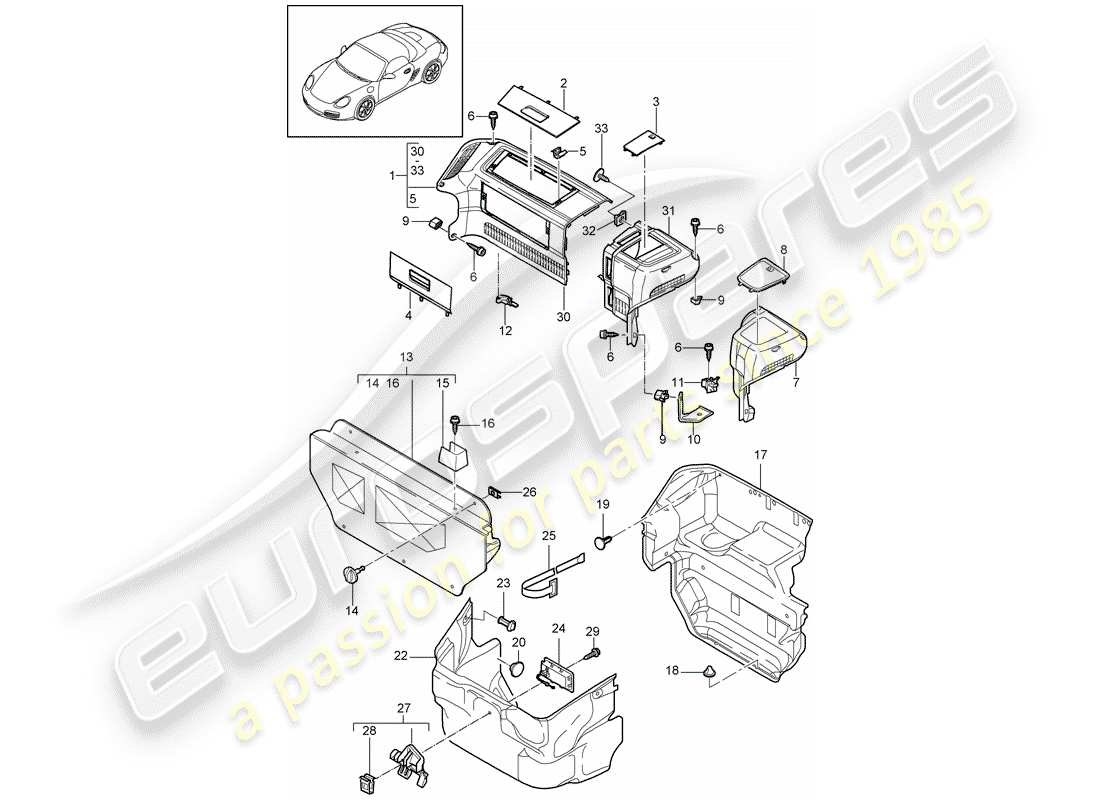 porsche 2010 (987 boxster) gepäckraum ersatzteildiagramm