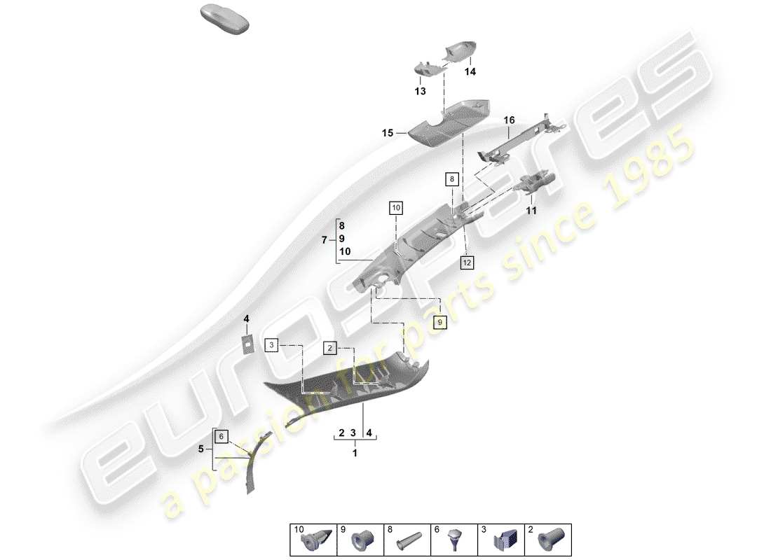porsche 2019 (718 boxster spyder) a-säule teilediagramm