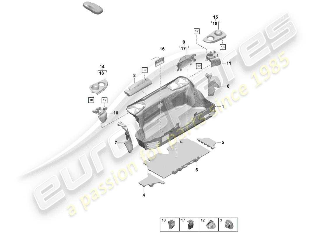 porsche 2019 (718 boxster spyder) cargo liner ersatzteildiagramm