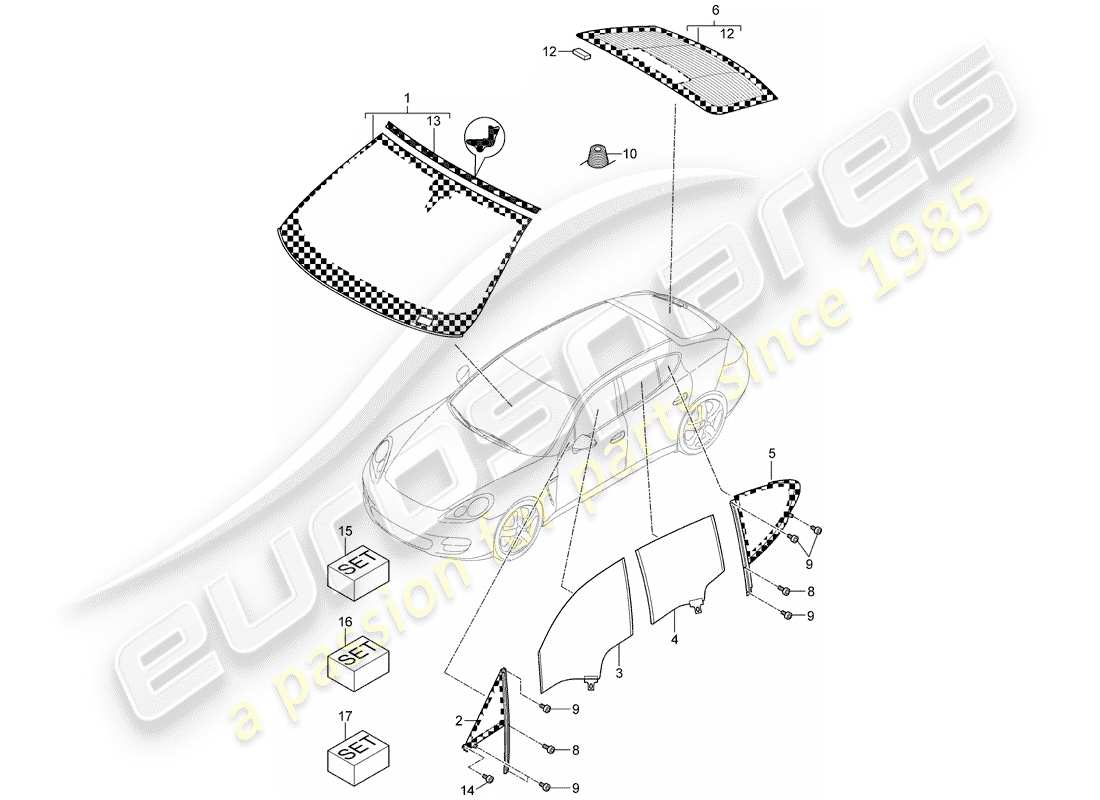 porsche 2010 (panamera 970) fensterverglasung ersatzteildiagramm