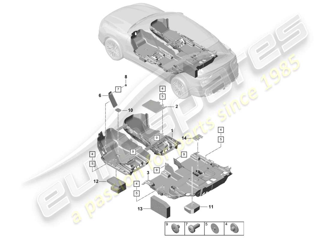 porsche 2020 (cayenne e3 9ya/9yb) bodenbelag hinten teilediagramm
