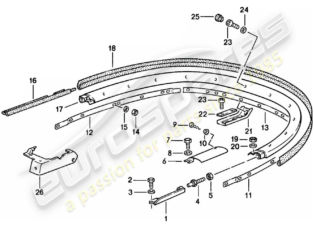 porsche 1978 (911) cabrioverdeck - halterung - einzelteile ersatzteildiagramm
