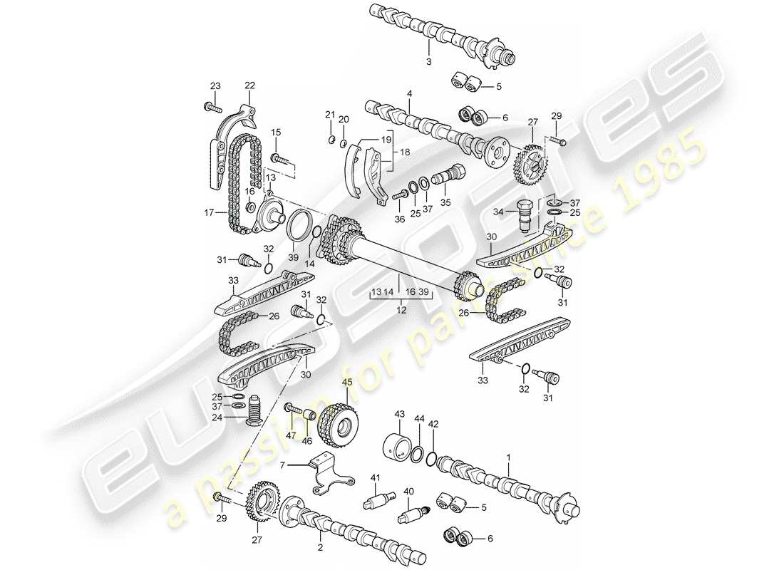 porsche 2003 (996) nockenwelle - steuerkette - d - mj 2002>> ersatzteildiagramm