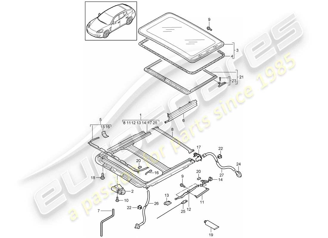 porsche 2014 (panamera 970) schiebe-/hebedach teilediagramm