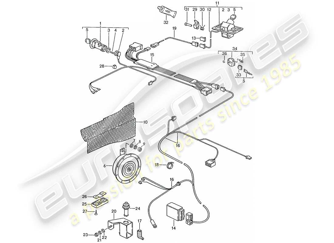 porsche 1987 (928) alarmsystem teilediagramm