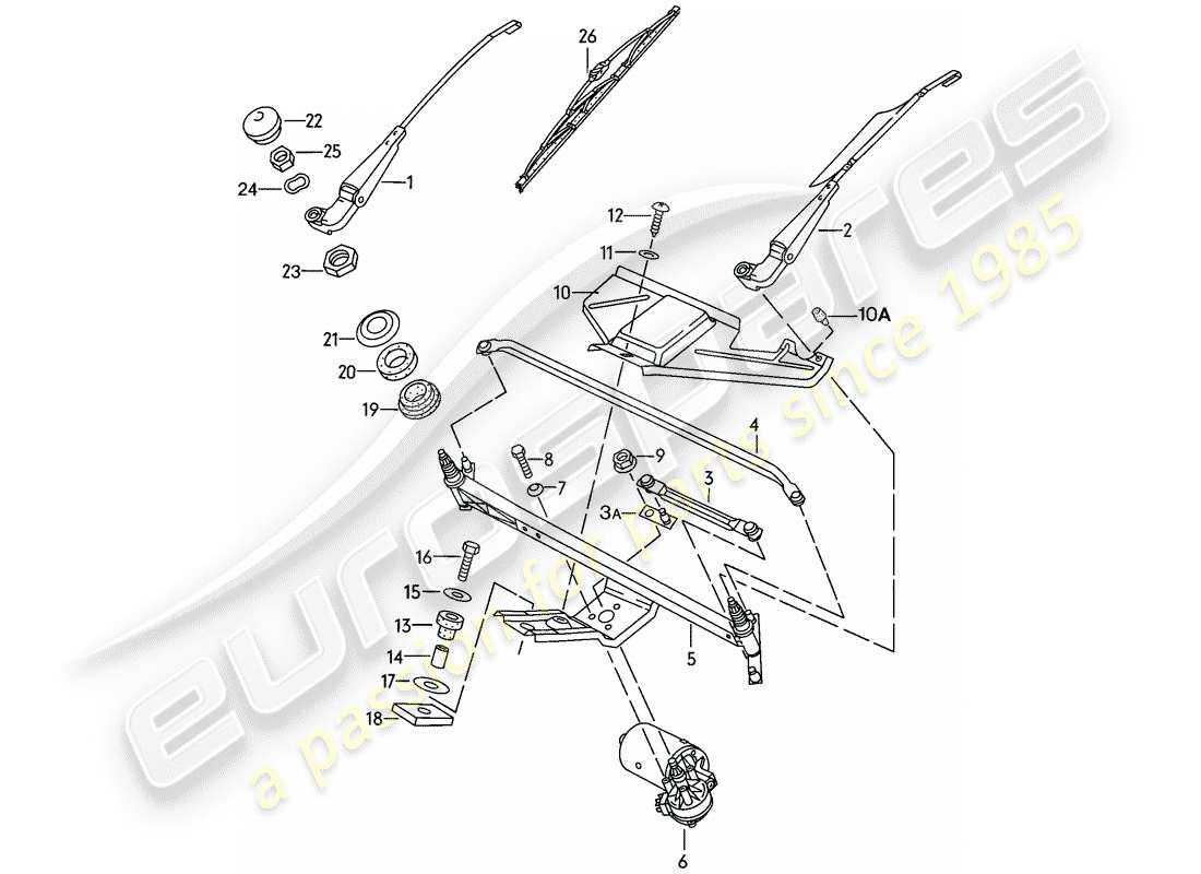 porsche 1977 (924) scheibenwischersystem - ersatzteildiagramm