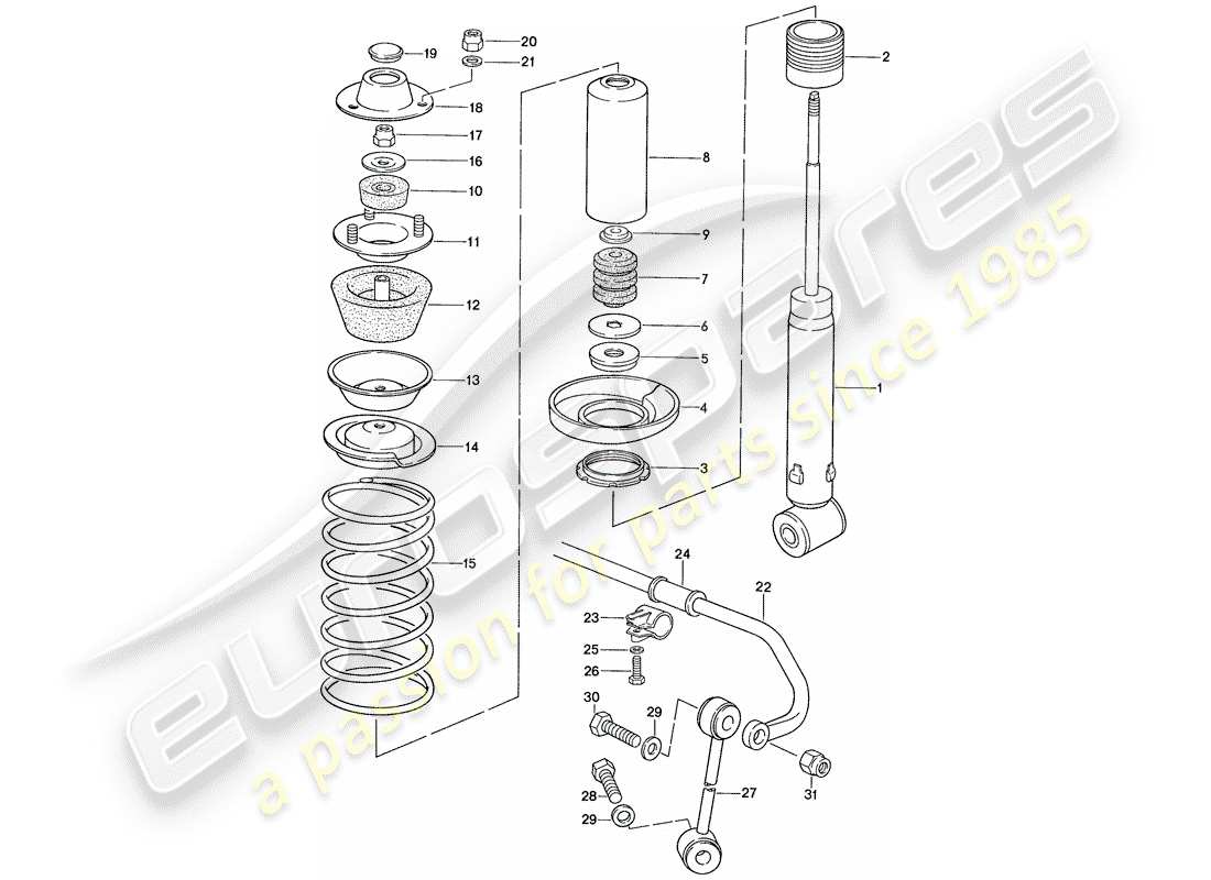 porsche 1987 (928) aufhängung - stabilisator ersatzteildiagramm