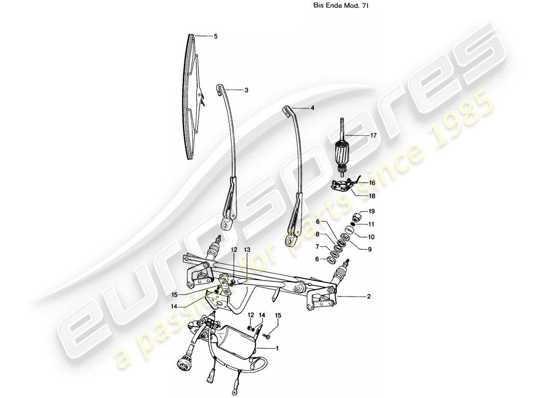 porsche 1975 (914) scheibenwischersystem - d >> - mj 1971 ersatzteildiagramm