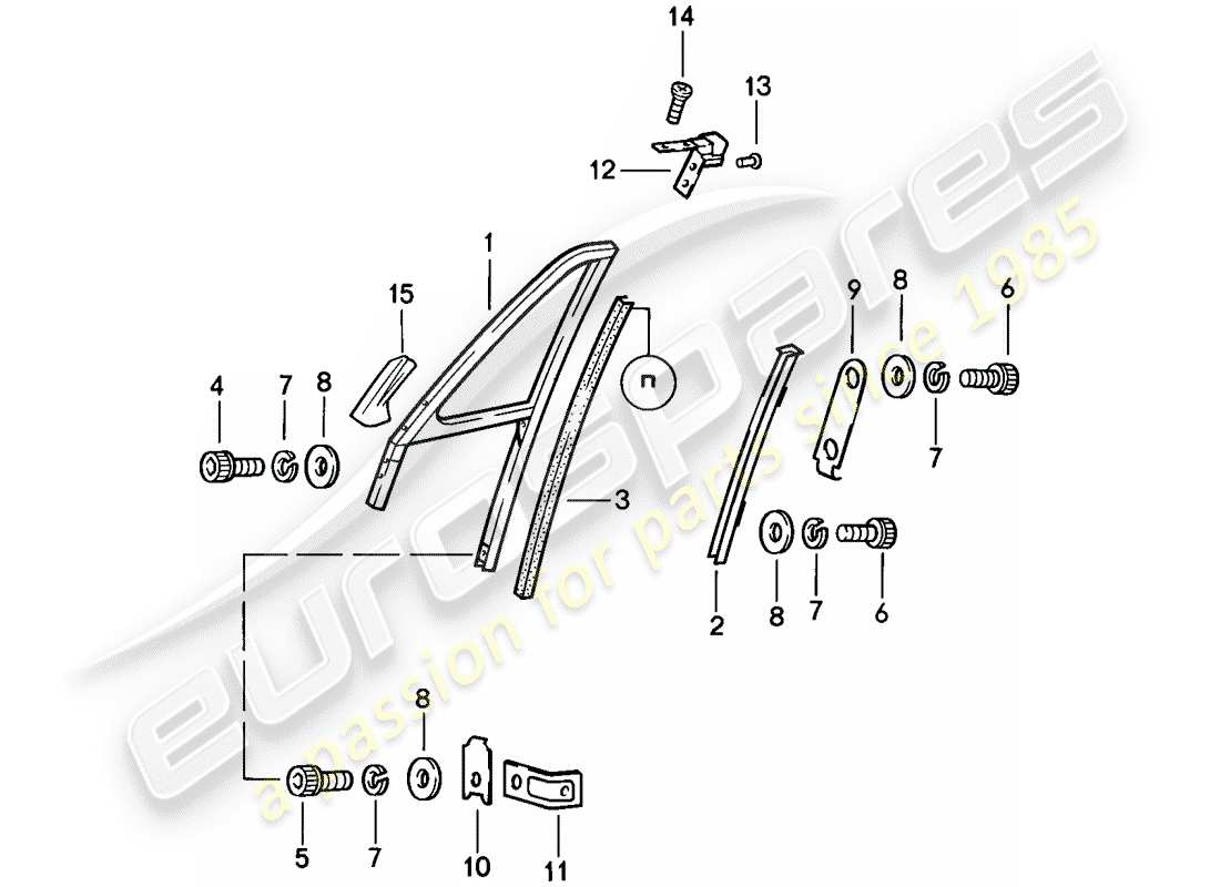 porsche 1986 (911) fensterrahmen teilediagramm