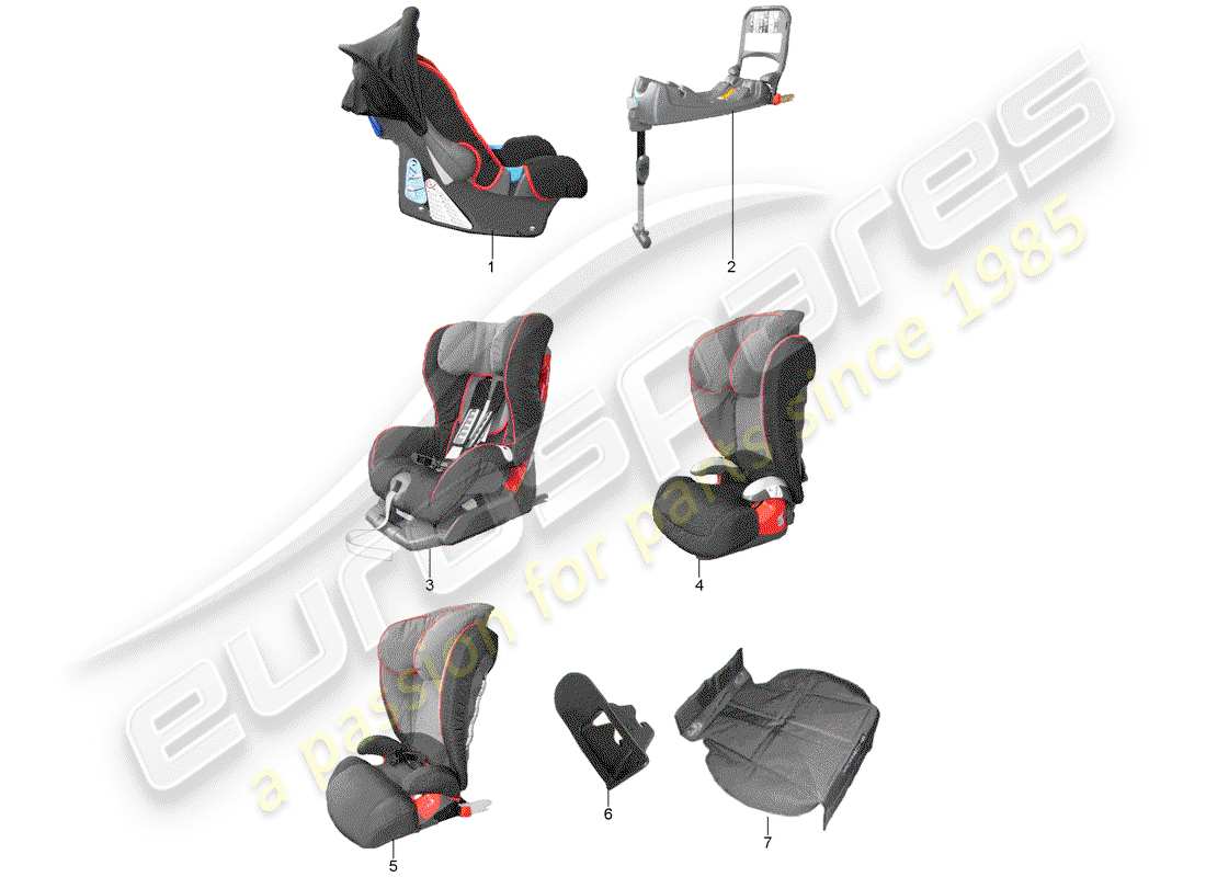 porsche 2019 (tequipment 98x/99x) kindersitz teilediagramm