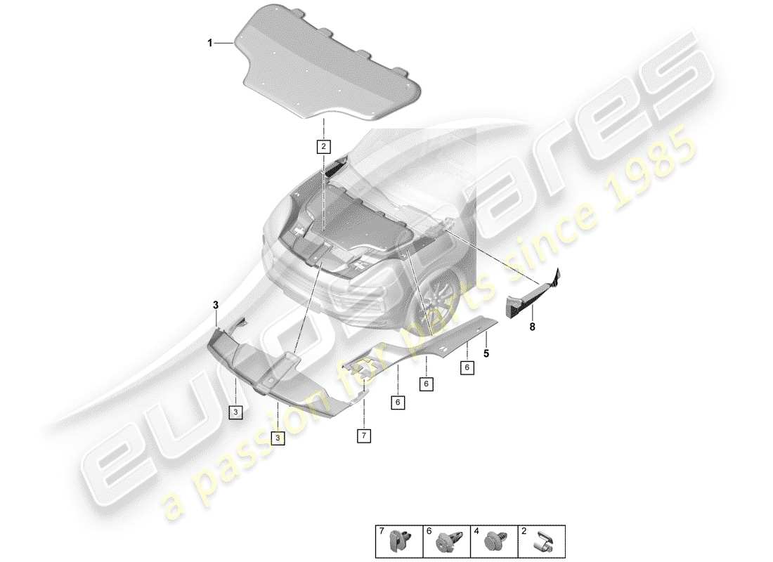porsche 2020 (cayenne e3 9ya/9yb) schallabsorber ersatzteildiagramm