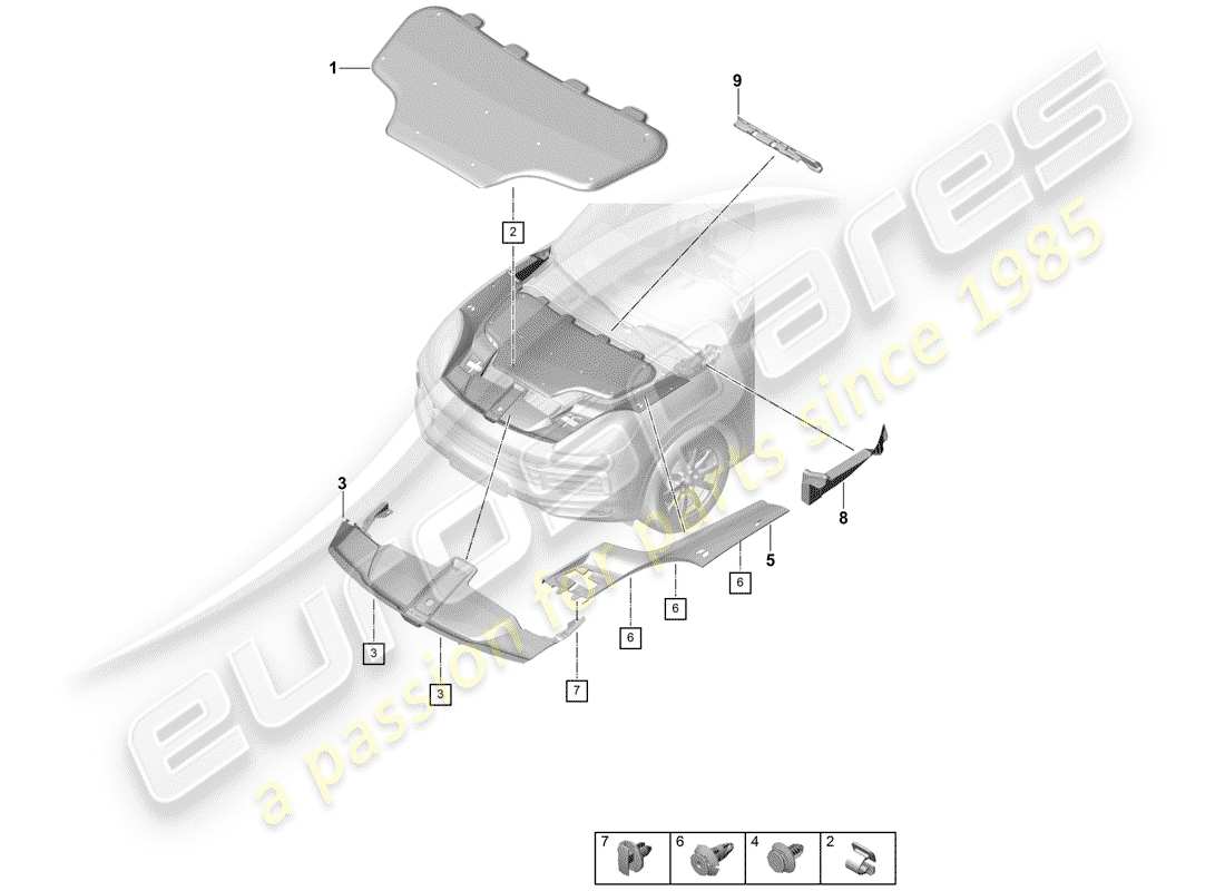 porsche 2018 (cayenne e3 9ya/9yb) schallabsorber ersatzteildiagramm