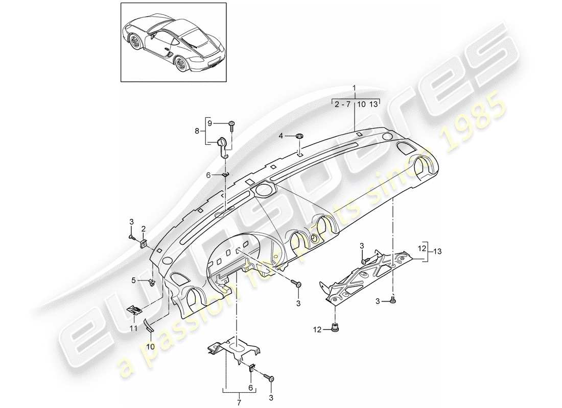 porsche 2009 (987 cayman) armaturenbrettverkleidung - ersatzteildiagramm