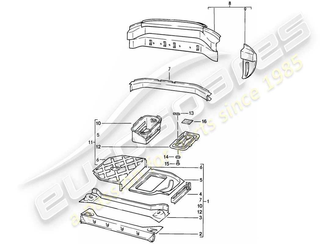 porsche 1982 (928) rahmen - hinteres ende ersatzteildiagramm