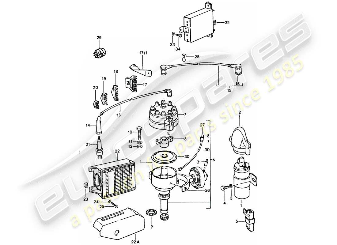 porsche 1980 (928) elektrische komponenten - motor teilediagramm