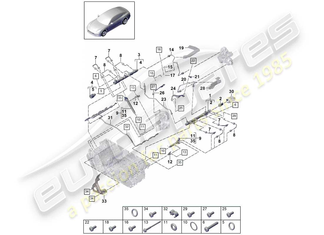 porsche 2019 (panamera 971-1) kraftstoffsammelrohr ersatzteildiagramm