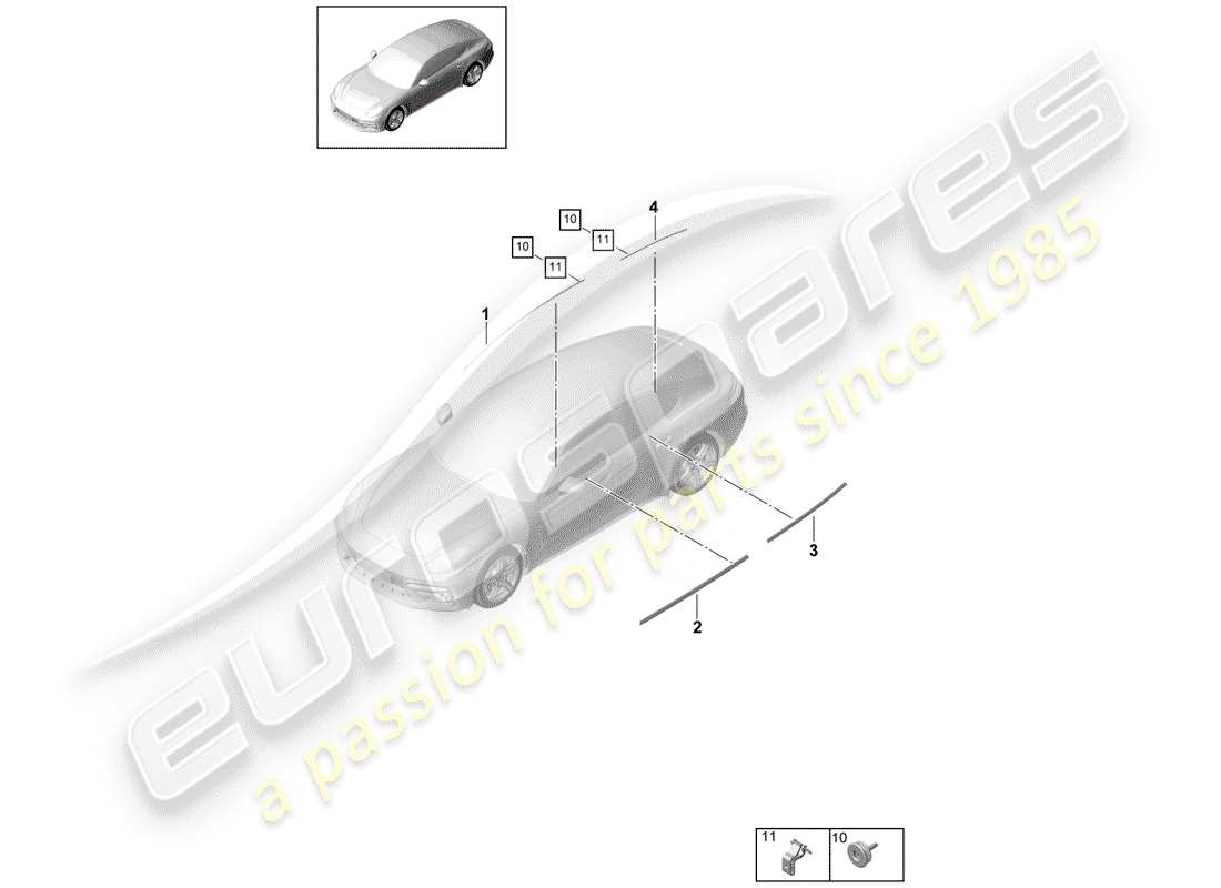 porsche 2018 (panamera 971-1) dekorative formteile ersatzteildiagramm