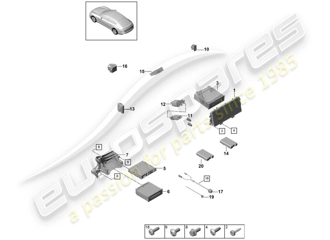 porsche 2019 (panamera 971-1) display-ersatzteildiagramm