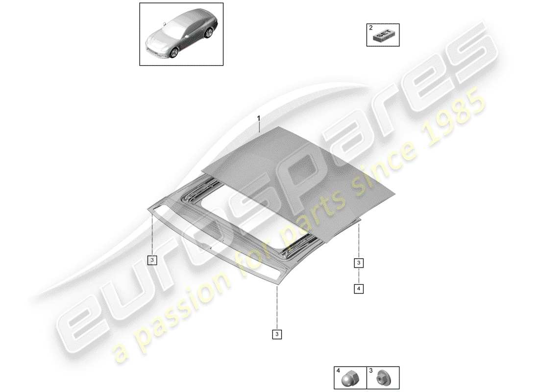 porsche 2020 (panamera 971-1) glasschiebedach ersatzteildiagramm