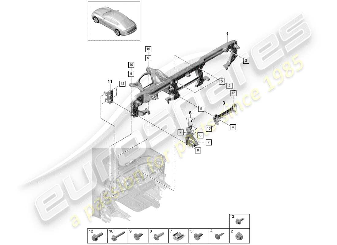 porsche 2020 (panamera 971-1) montagehalterung ersatzteildiagramm