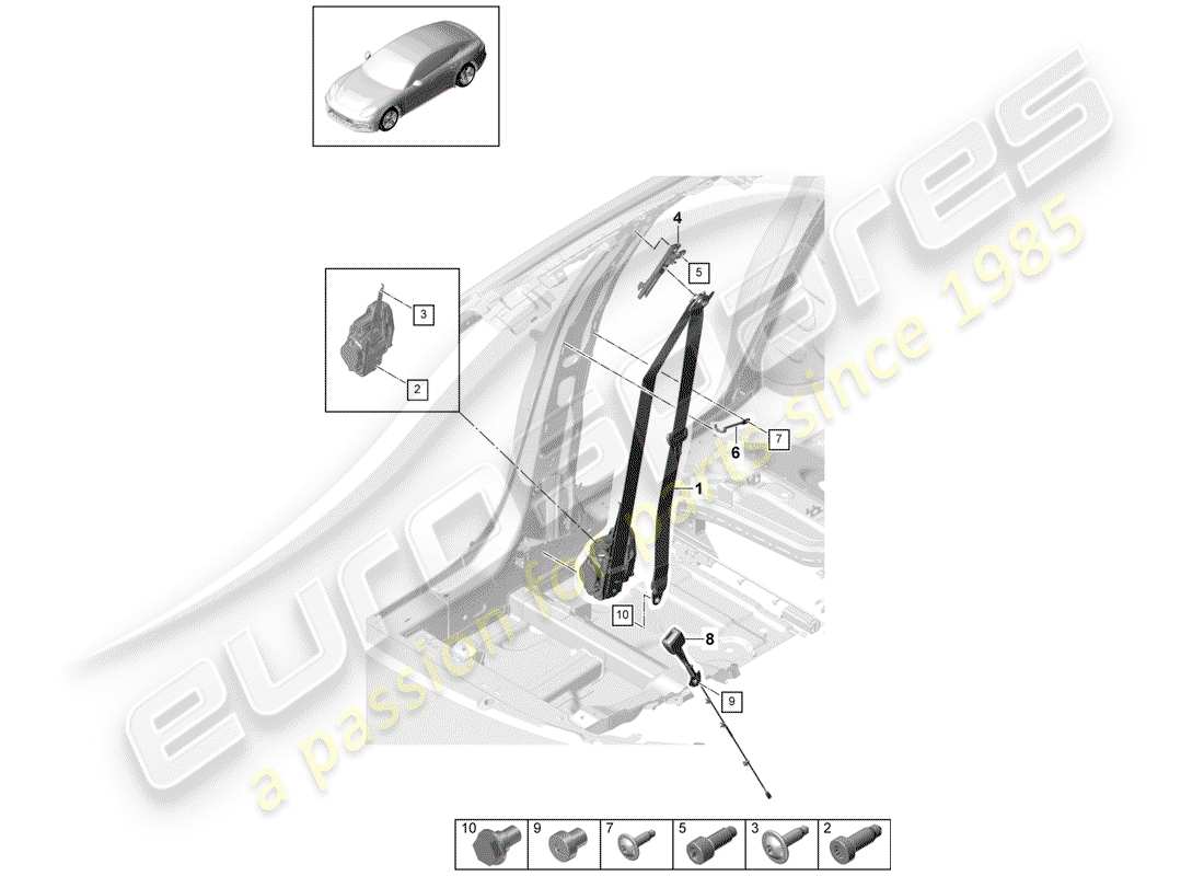 porsche 2019 (panamera 971-1) dreipunkt-sicherheitsgurt – teilediagramm