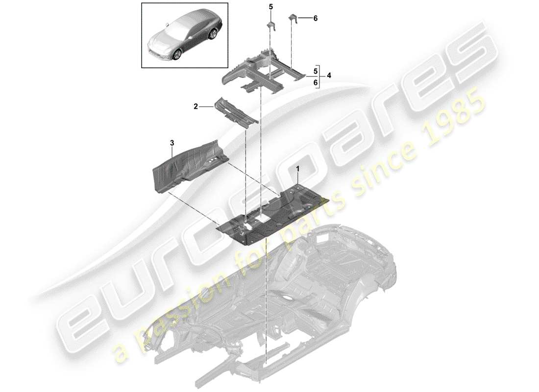 porsche 2019 (panamera 971-1) bodenplatten ersatzteildiagramm