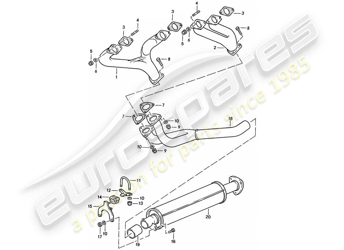 porsche 1988 (924s) auspuffanlage - auspuffschalldämpfer, vorne ersatzteildiagramm
