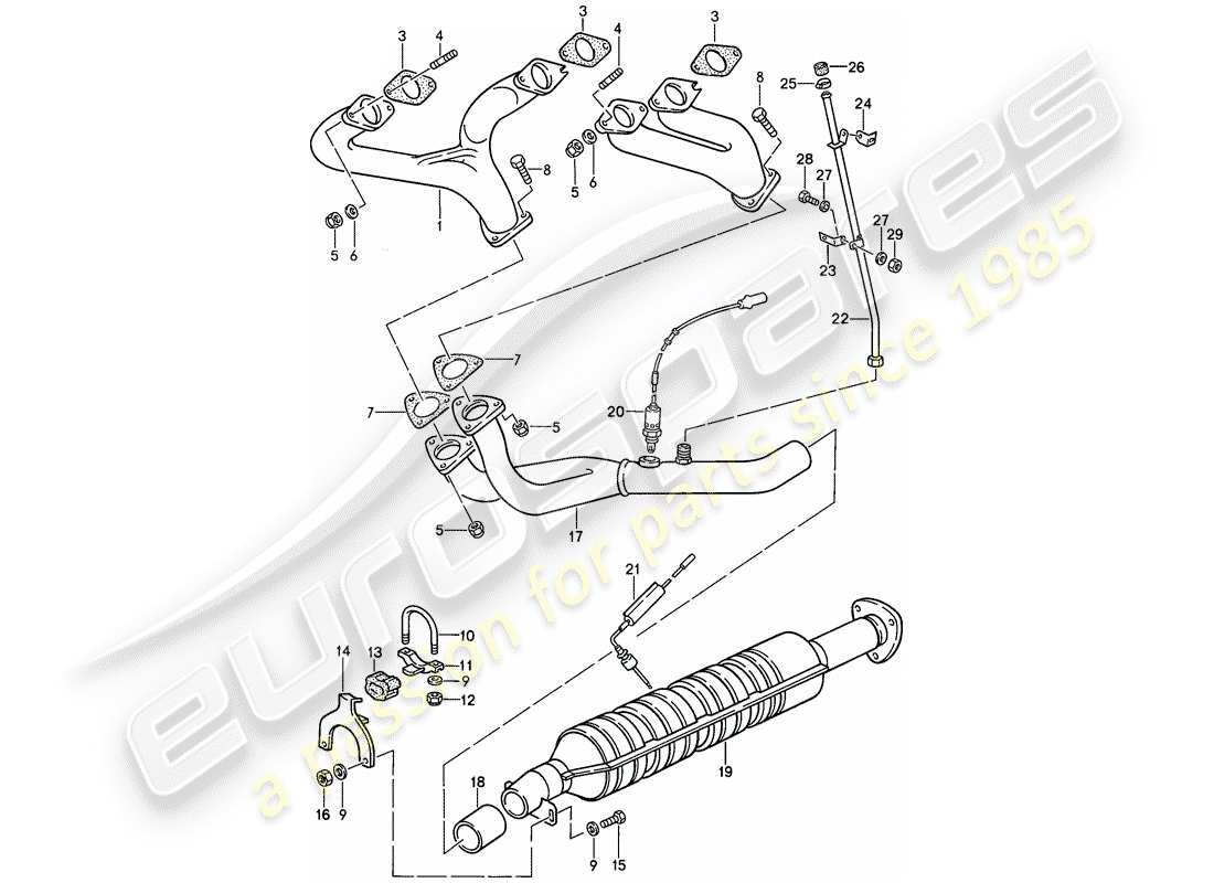 porsche 1988 (924s) auspuffanlage - katalysator teilediagramm
