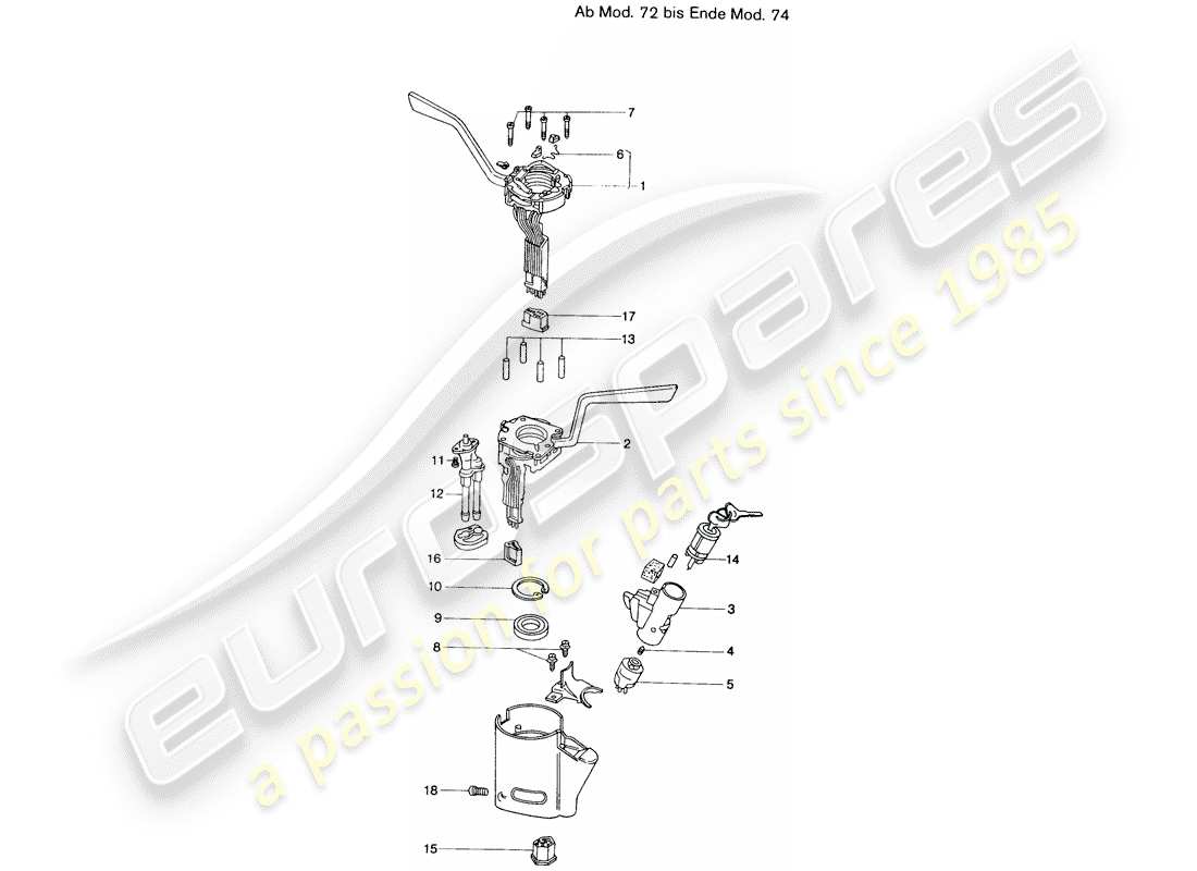 porsche 1970 (914) lenkstockschalter - d - mj 1972>> - mj 1974 ersatzteildiagramm