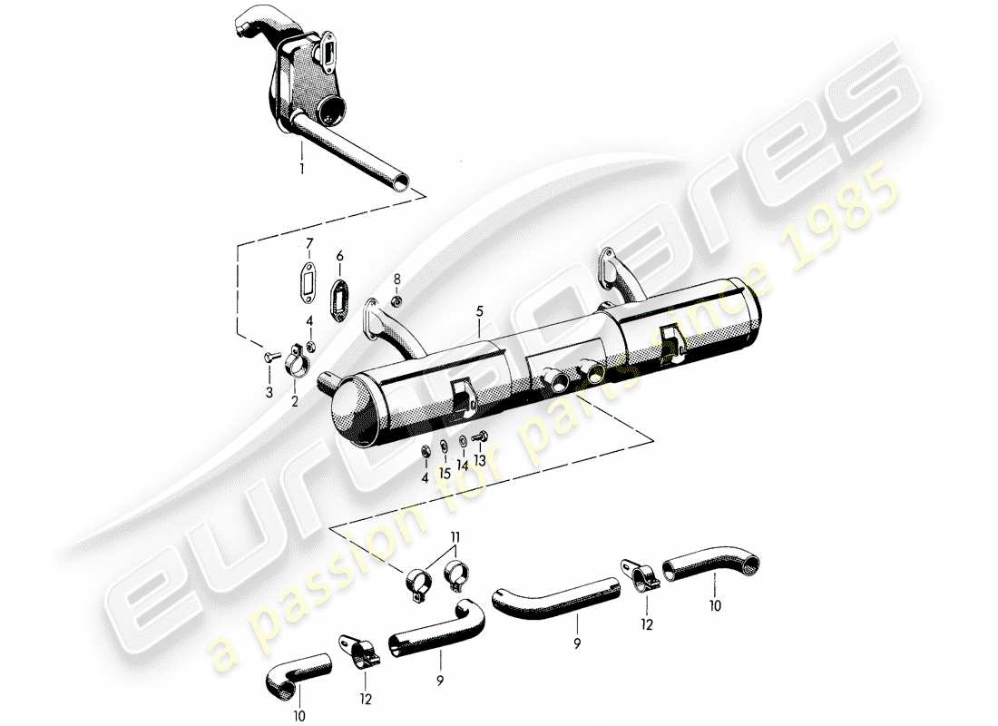 porsche 1961 (356b/356c) auspuffanlage - heizung - alte version ersatzteildiagramm