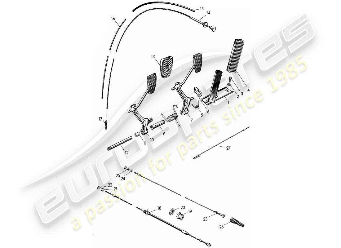 porsche 1956 (356/356a) pedale teilediagramm