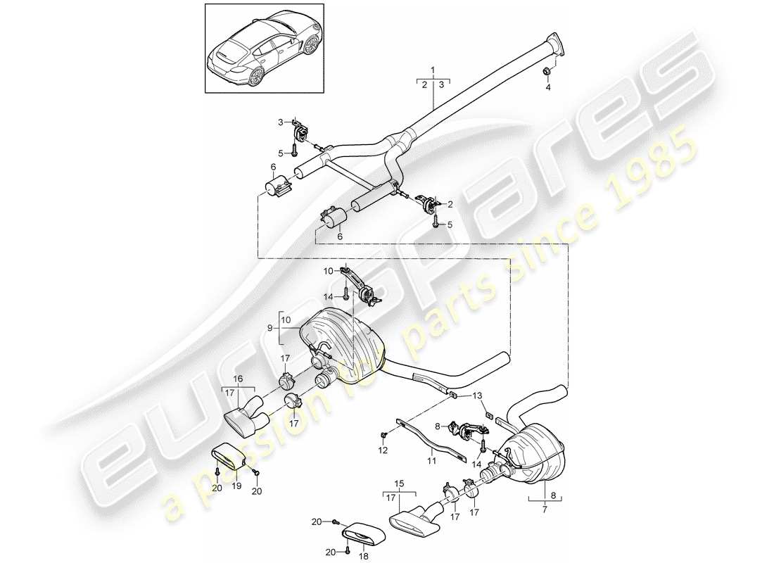 porsche 2014 (panamera 970) auspuffanlage teilediagramm